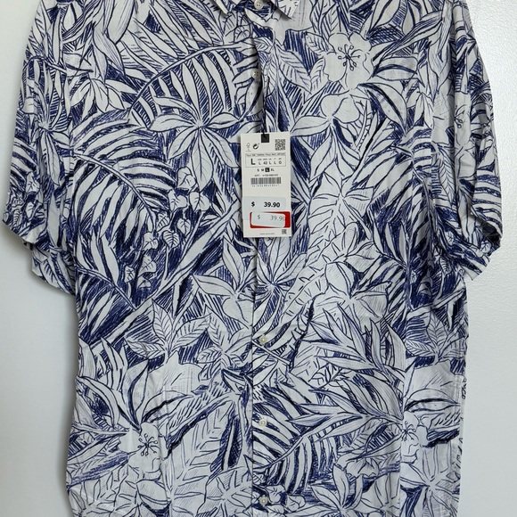 Zara White and Blue Leaf Print Shirt - Picture 1 of 4